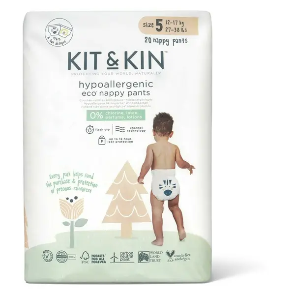 Scutece Hipoalergenice Eco Pull Up Junior, Kit&Kin, Marime 5, 20 buc, De unica folosinta, 12-17 kg