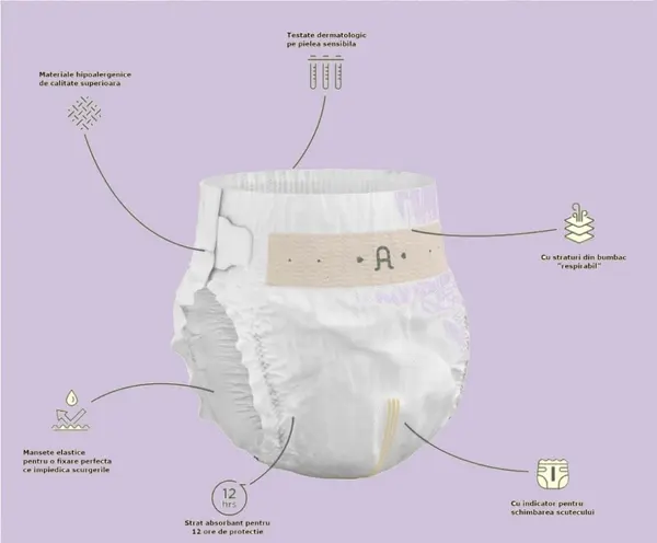 Scutece hipoalergenice Supreme Agnotis, marimea nr. 3, 6-10 kg, 44 bucati