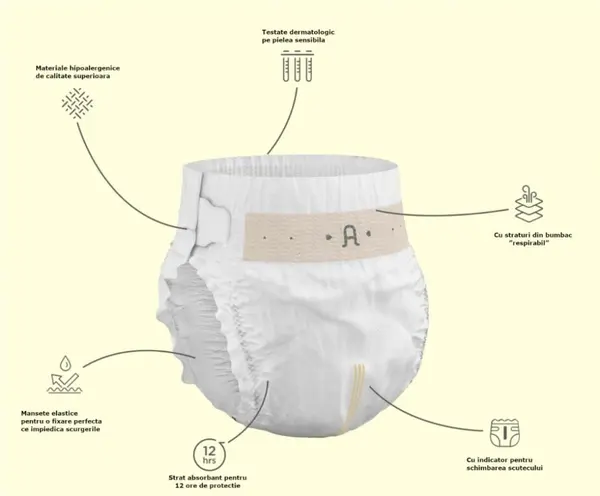 Scutece hipoalergenice Supreme Agnotis, marimea nr. 5, 13-17 kg, 38 bucati