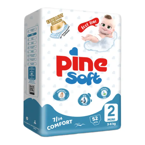 Scutece mini Soft, 3-6 kg, 52 bucati, PINE