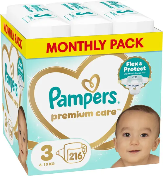 Scutece Pampers Premium Care - Mărimea 3, 6-10 kg, 216 buc