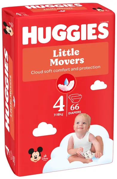 Scutece pentru bebeluși Huggies Little Movers - Marimea 4, 7-18 kg, 66 buc