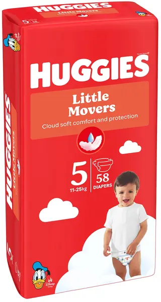 Scutece pentru bebeluși Huggies Little Movers - Mărimea 5, 11-25 kg, 58 buc