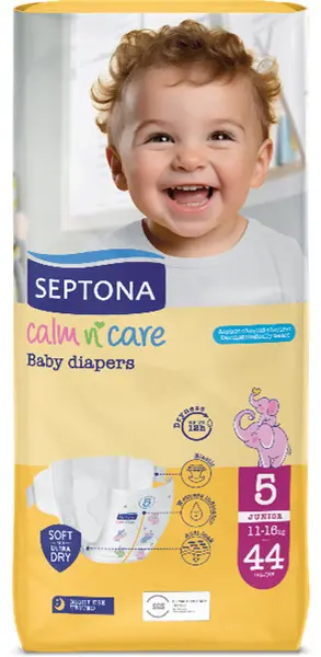 Scutece pentru bebeluși Septona - Calm n' Care, Junior Nr. 5, 11-16 kg, 44 bucăți
