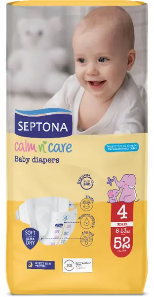 Scutece pentru bebeluși Septona - Calm n' Care, Maxi No4, 8-13 kg, 52 bucăți
