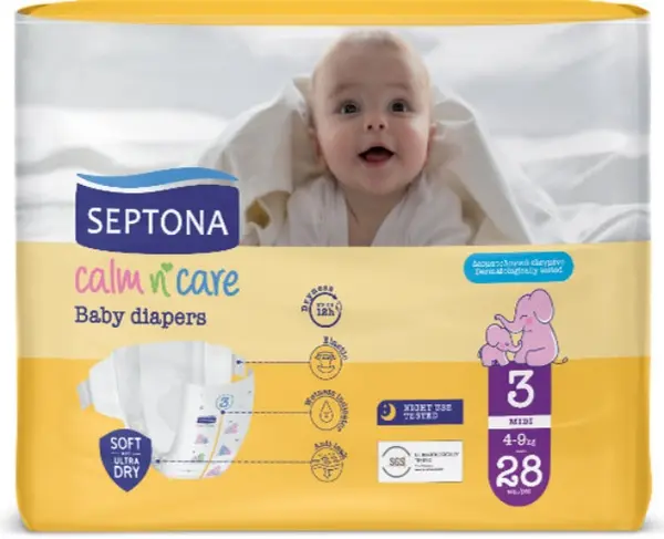Scutece pentru bebeluși Septona - Calm n' Care, Midi No3, 4-9 kg, 60 bucăți