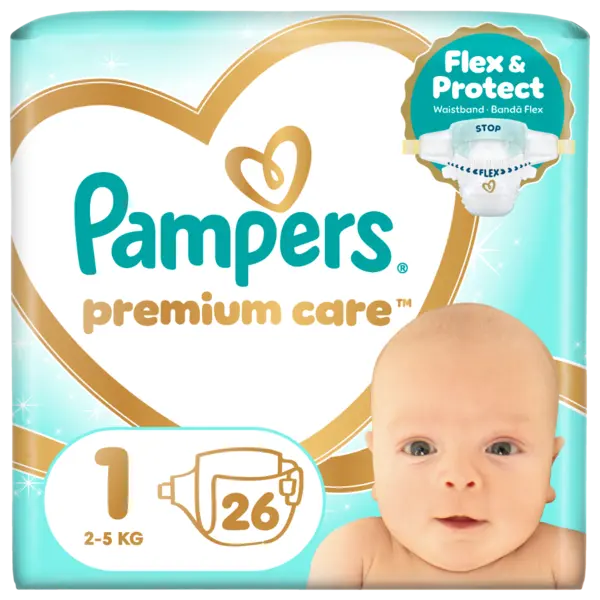 Scutece pentru copii Premium Care 2-5kg Marimea 1, 26 bucati, Pampers