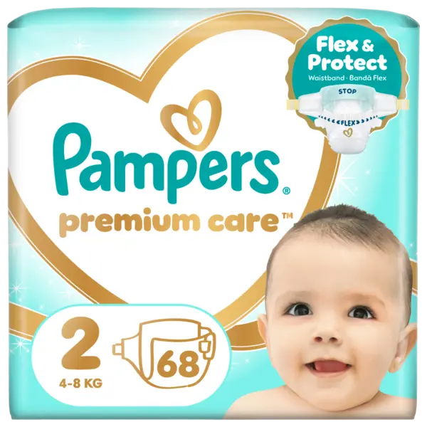 Scutece Premium Care 4-8kg Marimea 2, 68 bucati, Pampers