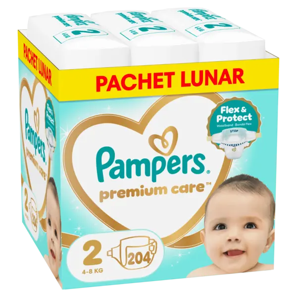 Scutece Premium Care Marimea 2 pentru 4-8 kg, 204 bucati, Pampers