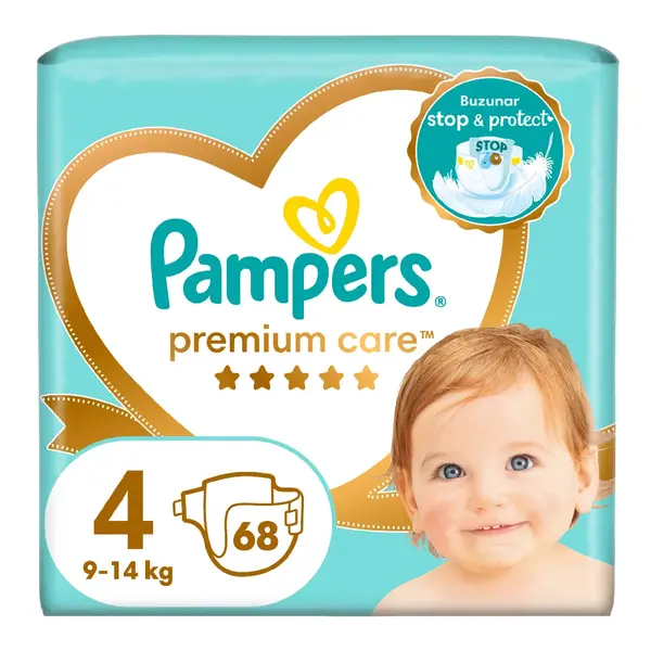 Scutece Premium Care, marimea 4, 9-14 kg, 68 bucati, Pampers