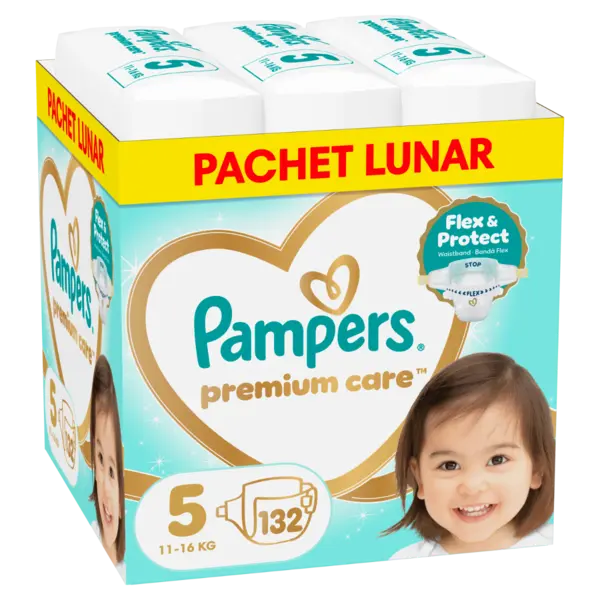 Scutece Premium Care Marimea 5 pentru 11-16 kg, 132 bucati, Pampers