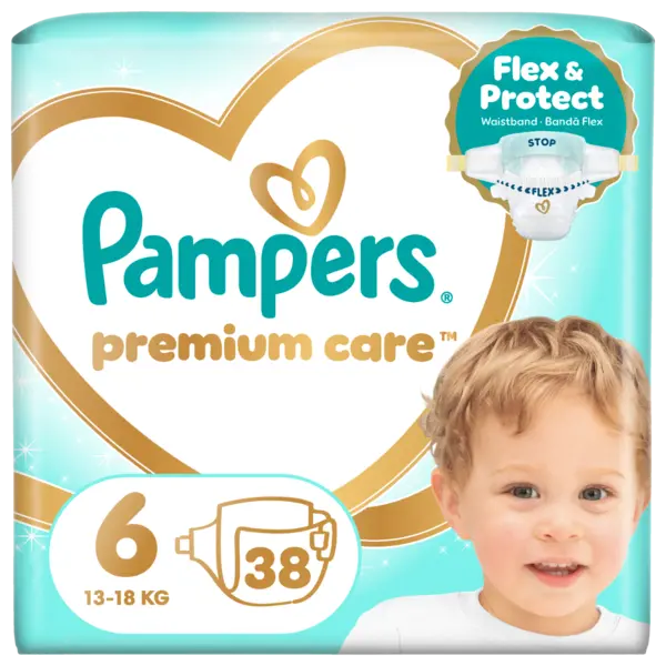 Scutece Premium Care marimea6 13+ kg, 38 bucati, Pampers