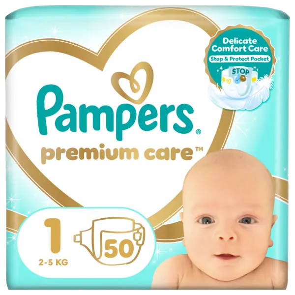 Scutece Premium Care Nr.1 pentru 2-5 kg, 50 bucati, Pampers