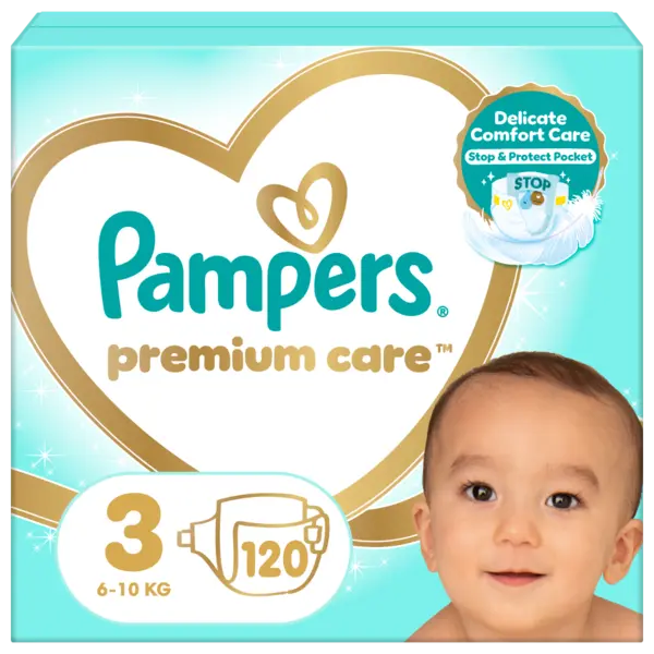 Scutece Premium Care Nr.3 pentru 6-10 kg, 120 bucati, Pampers