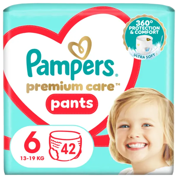 Scutece Premium Care Pants Nr.6 pentru 13-19 kg, 42 bucati, Pampers