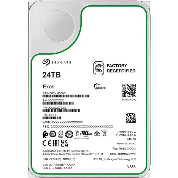 Seagate Hard Disk Seagate Exos , 24 TB , 3.5, interfata SATA 3 (6 Gb/s), Design sigilat cu heliu, T10 DIF, SuperParity, PowerChoice, PowerBalance