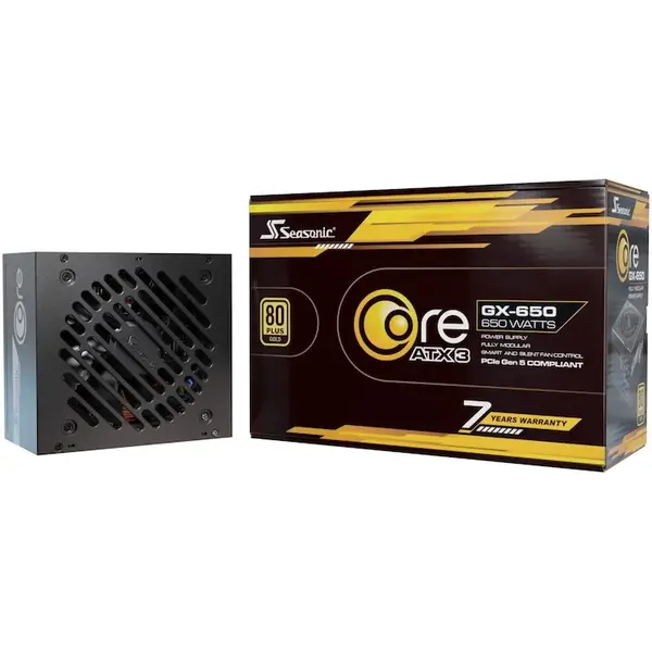 SEASONIC Sursa Seasonic Core GX-650-V2 ATX3.1, 80 Plus Gold, 650W, Full Modulara, 12VHPWR, Negru