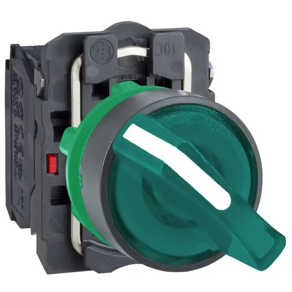 Selector iluminat verde 22, maner cu 2 pozitii, 24 V, 1No+1Nc Schneider XB5AK123B5