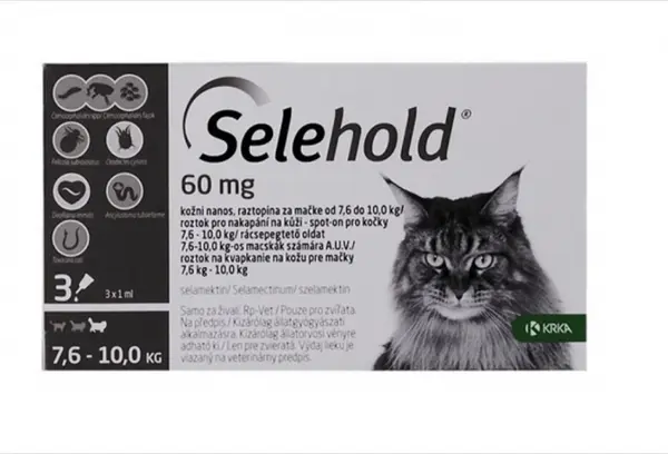 Selehold Cat 60 mg antiparazitar extern si intern pisici talie mare (7.6 - 10 kg), 3 pipete