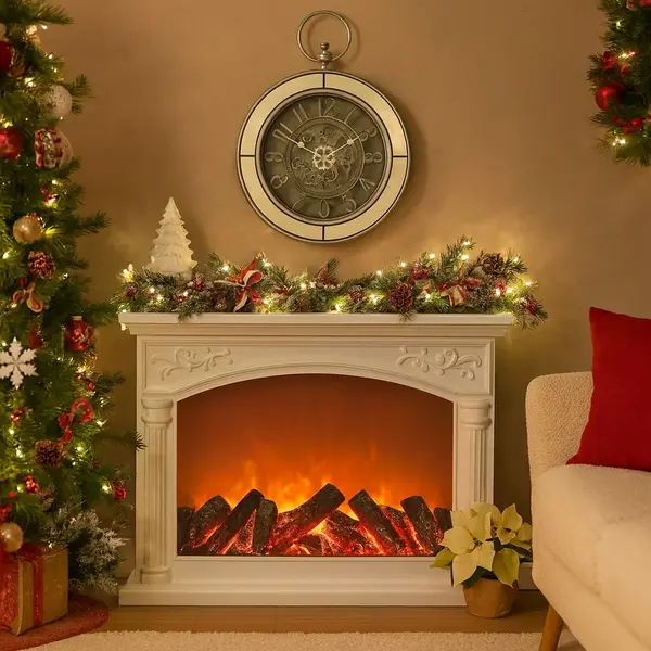Semineu decorativ cu efect de flacara LED, 55x40x13 cm