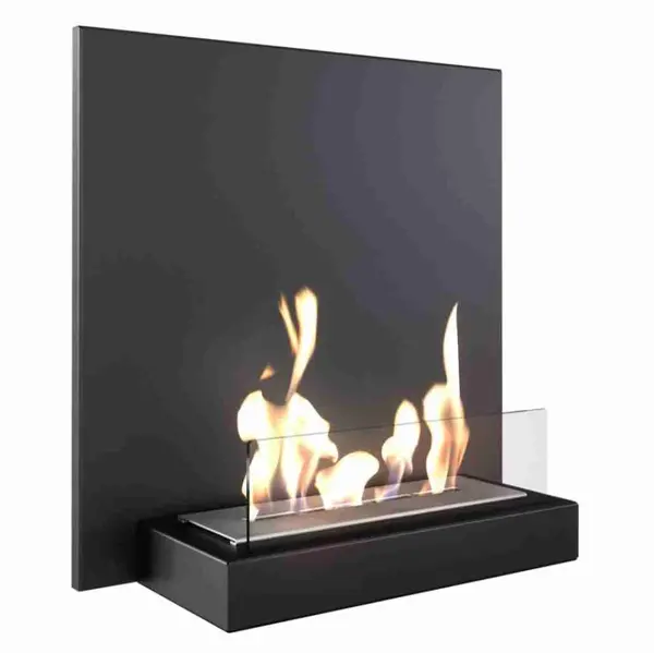 Semineu decorativ pe bioetanol negru aplicat pe perete Plank