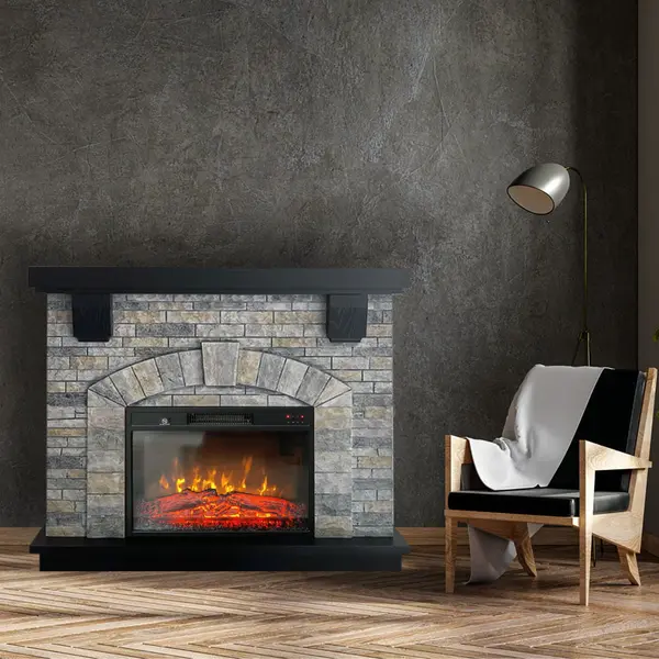 Semineu electric 3D ElectricSun GREYSTONE, cu sunet, 3 culori, Wi-Fi cu APP internet, L115xH102cm