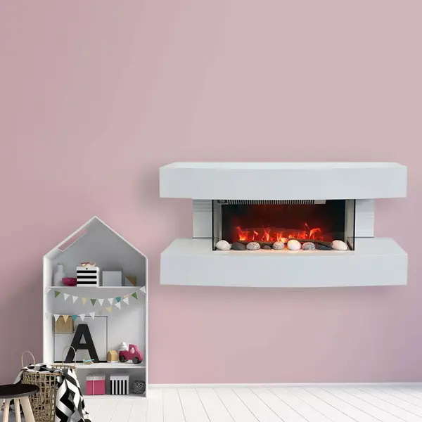 Semineu electric 3D ElectricSun Paula alb mic, cu sunet, 10 culori, Wi-Fi cu APP internet L81xH41x22cm