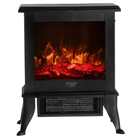 Semineu electric Adler AD7754, 1800 W, Efect flacara 3D, Sticla securizata, 2 trepte putere (Negru)
