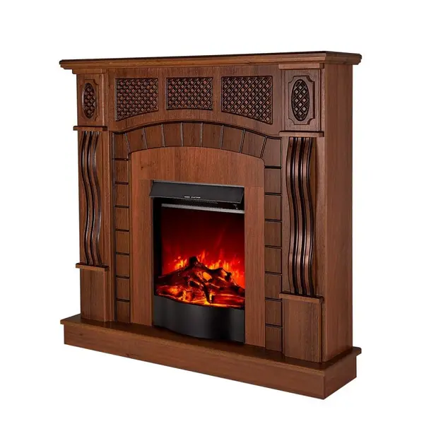 Semineu electric Art Flame 3D Amsterdam nut & Corsica cu lemne, Efect de flacara reala, Telecomanda, 1500 W