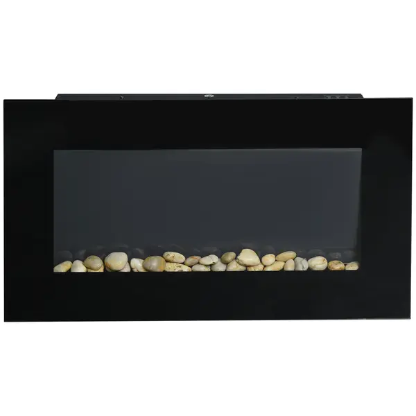 Șemineu electric de perete HOMCOM 1000/2000 W, efect flacără LED 7 culori, 72,5 x 11,5 x 40 cm, negru | Aosom Romania