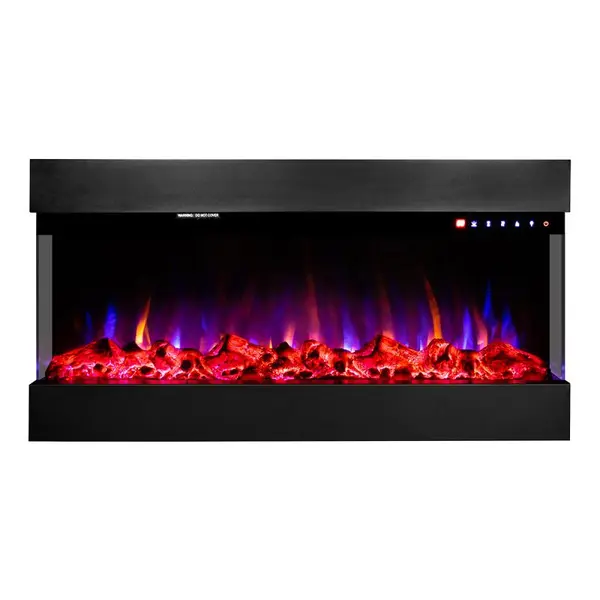Semineu electric de perete/incorporabil Dalas, Art Flame, Efect 3D, 30 de combinatii ale culorii flacarilor, Termostat, Cristale si busteni