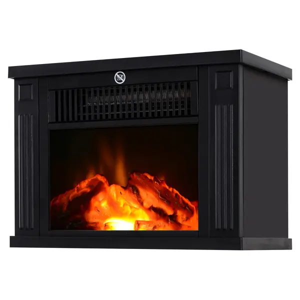 Șemineu Electric de PodeaPutere 600W/1200W din Plastic și Sticlă Temperată Negru, 34x17x25cm HOMCOM | Aosom Romania