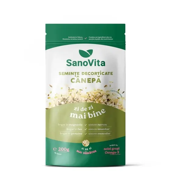 Seminte de Canepa Decorticate, Sanovita Zipper, 200 g