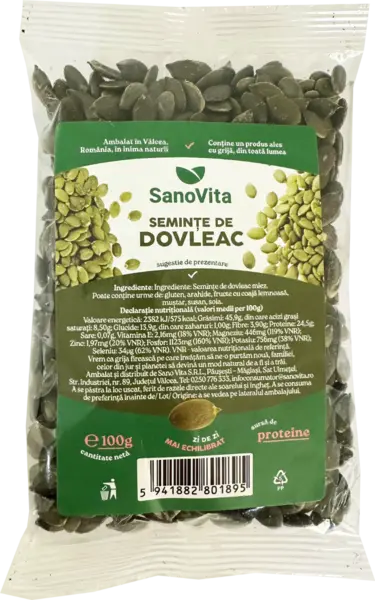 Seminte de dovleac, 100g, SanoVita