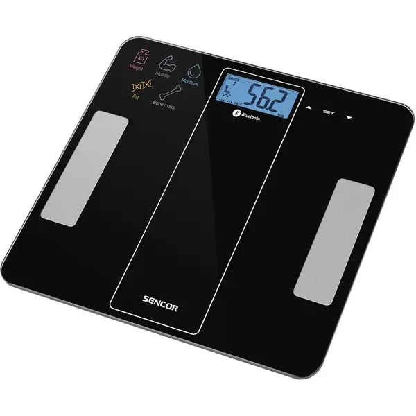 Sencor Cantar corporal Sencor SBS 8000BK, 12 utilizatori, 180 kg, Bluetooth, App, Negru