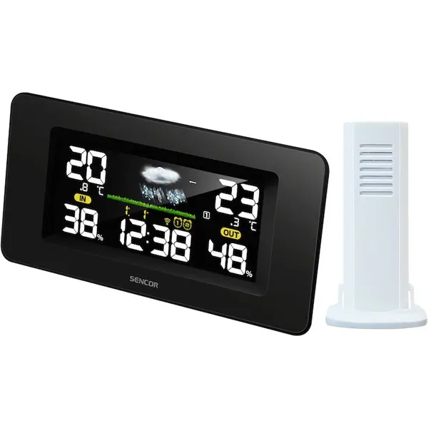 Sencor Statia meteo, Sencor, Display LCD, 2 niveluri luminozitate, Negru