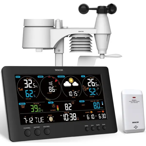 Sencor Statia meteo SWS 12500, Sencor, Wireless, LCD, 8.4 inch, 240x140x21 mm, Alb/Negru