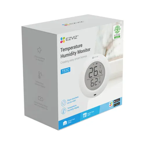 Senzor de temperatura si umiditate Smart Home EZVIZ, afisaj 1.8 inch, comunicare Wireless ZigBee CS-T51C