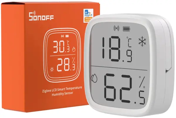 senzor de temperatura si umiditate sonoff snzb-02d zigbee 3.0 cu afisaj lcd