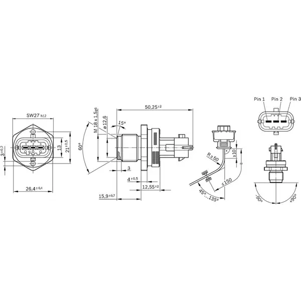 Senzor, presiune combustibil BOSCH 0 281 002 907