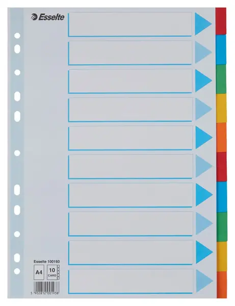 Separatoare Esselte carton reciclat si reciclabil A4 10 taste multicolor Separatoare Esselte carton reciclat si reciclabil A4 10 taste multicolor