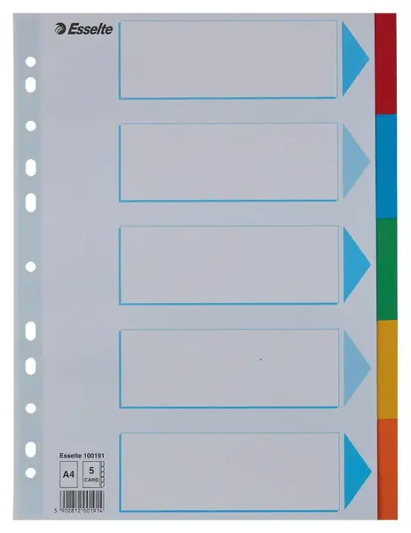 Separatoare Esselte carton reciclat si reciclabil A4 5 taste multicolor Separatoare Esselte carton reciclat si reciclabil A4 5 taste multicolor