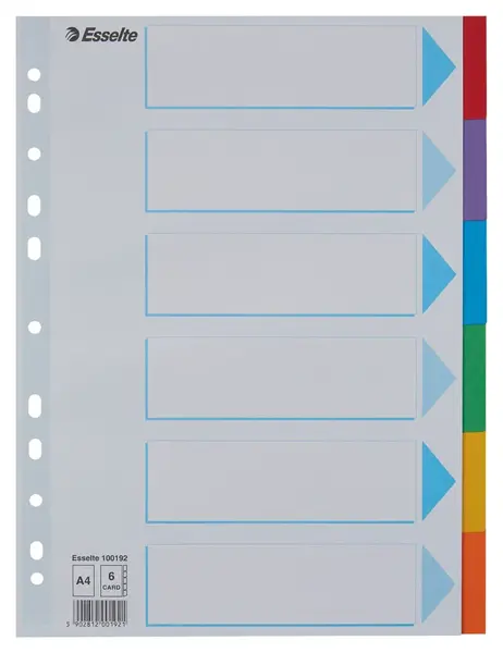 Separatoare Esselte carton reciclat si reciclabil A4 6 taste multicolor Separatoare Esselte carton reciclat si reciclabil A4 6 taste multicolor