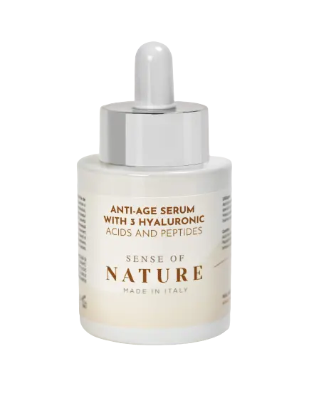 Ser anti age cu 3 molecule acid hialuronic si peptide, 30ml, Sense of Nature