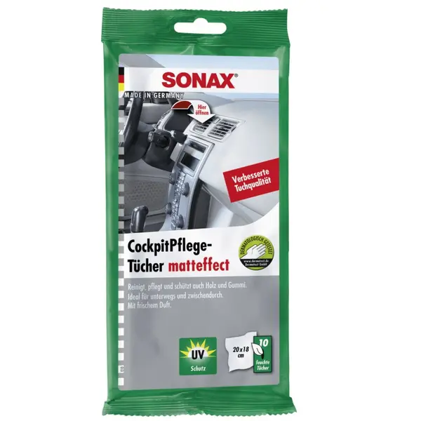 Servetele Auto Umede pentru Suprafetele din Plastic, Efect Mat, 10 Bucati, Sonax