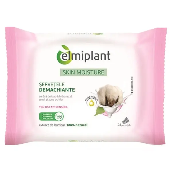 Servetele Demachiante Elmiplant, pentru Ten Uscat Sensibil, 25 Bucati