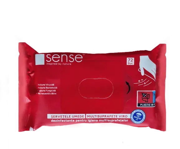 Servetele dezinfectante pentru suprafete cu efect antibacterian Sense 72 buc Servetele dezinfectante 72 buc Sense