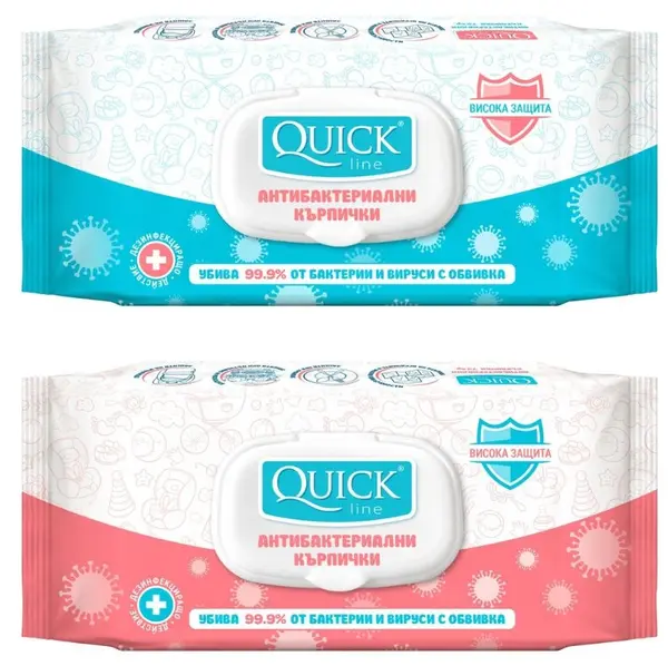 Șervețele umede antibacteriene Quickline - 72 buc, cu capac, sortiment