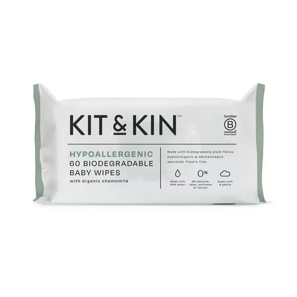 Servetele Umede Biodegradabile, Kit&Kin, Cu 99% apa, 60 buc