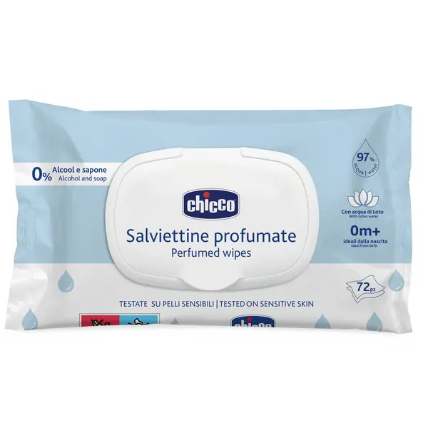 Servetele umede Chicco cu 97% apa, fara alcool sau sapun, 72buc, 0luni+